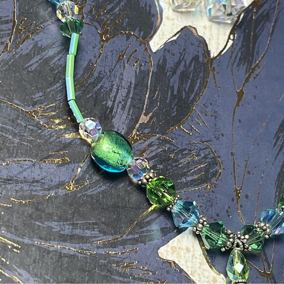 Vintage Handmade 925 Sterling Silver Blue Crystal Bead Necklace and Earrings D2 - Picture 6 of 11